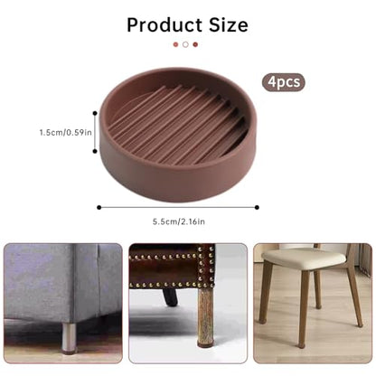 4 Pack Rubber Caster Cups, 2 X 2 Round Rubber Feet for Furniture, Non Slip Furniture Pads for Hardwood Floors, Bed Stoppers to Prevent Sliding, Couch Stoppers with Grippers - color: Brown