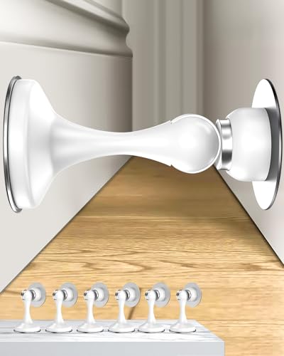 Crosize Magnetic Door Stoppers 6 Pack, Stainless Steel Door Stops for Wall and Floor Mounting, Door Holder Keep Door Open, No Drilling Door Stop with 3D Adhesive Tapes, White - color: White, size: 6 Pack