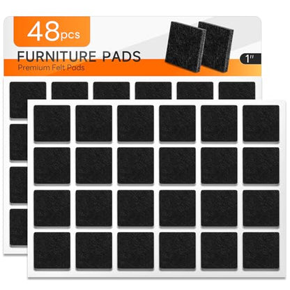 48 PCS Felt Furniture Pads, 1-inch Square Black Chair Felt Pads, Felt Pads for Furniture Feet to Protect The Floor from Scratches,Reduce Noise (Black) - size: Square 48PCS-Black