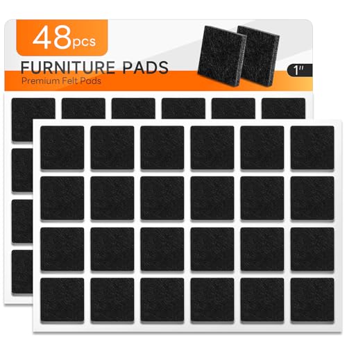 48 PCS Felt Furniture Pads, 1-inch Square Black Chair Felt Pads, Felt Pads for Furniture Feet to Protect The Floor from Scratches,Reduce Noise (Black) - size: Square 48PCS-Black
