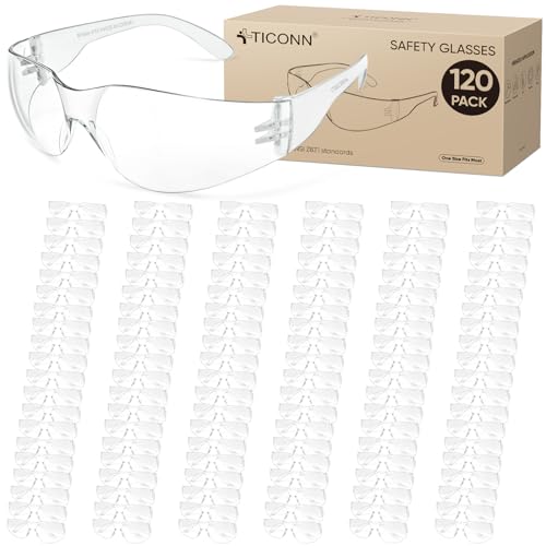 TICONN Clear Safety Glasses for Men and Women, Safety Goggles with Scratch Impact Resistant Meets ANSI Z87.1 Standard - style: 120 Pairs