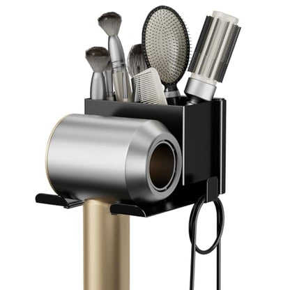 Hair Dryer Holder Wall Mounted, Hair Tools Organizer, Bathroom Space-Saving Blow Dryer Organizer Curling Irons Storage Hair Dryer Comb Attachments Black (Self-Adhesive and Drilling) - color: Black