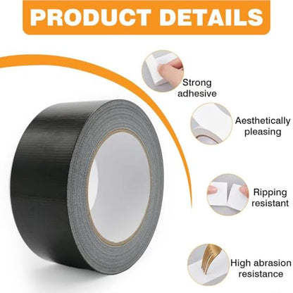 Duct Tape Black 2 Inches x 30 Yards, No Residue, Waterproof, Tear by Hand, Heavy Duty, Strong Adhesive Black Duct Tape for Repairs, Industrial, Professional Use - color: Black