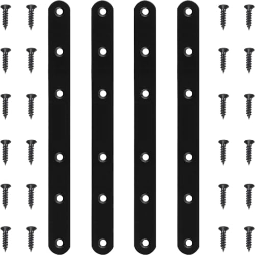 4 Pack Black Straight Brace Brackets 8 Inch Stainless Steel Flat Mending Plates, Heavy Duty Repair Fixing Joining Brackets for Wood with Screws - size: 4 Pcs/ Thicken