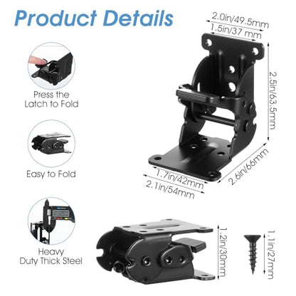 8 Packs Folding Brackets, Self-Locking Hinges with Screws & Non-Slip Pads, 500LB Capacity Adjustable Support for Table/Bed/Desk Legs, Quick-Install Heavy-Duty Extension Support Bracket