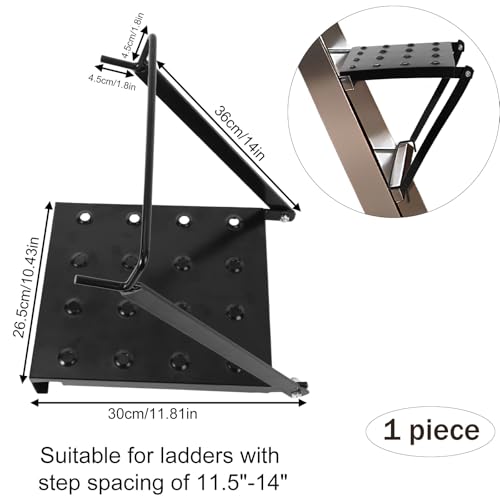 Foldable Ladder Platform, 300lbs Capacity Non-Slip Stable Work Tray Attachment Metal Ladder Step Platform for Painters, Tools & DIY (Black)