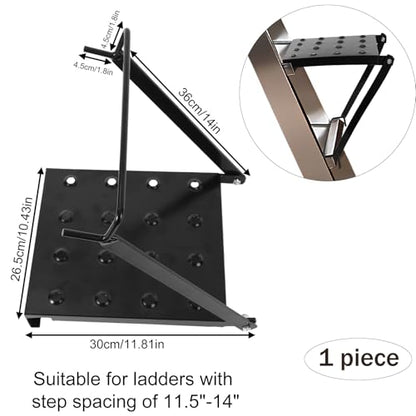 Foldable Ladder Platform, 300lbs Capacity Non-Slip Stable Work Tray Attachment Metal Ladder Step Platform for Painters, Tools & DIY (Black)