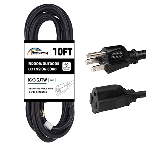10FT Outdoor Extension Cord-16/3 SJTW Durable Black Extension Cord for Christmas Lights with 3 Prong Grounded Plug for Safety,Great for Outside Christmas Decorations - color: Black, size: 10FT