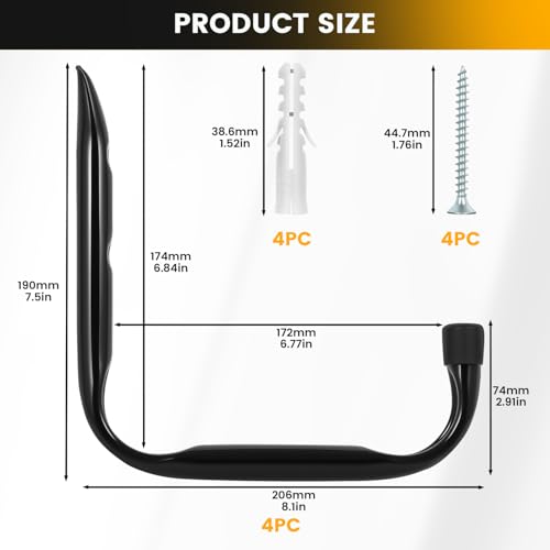 GURADESIGN 8-Pack Heavy Duty Garage Hooks for Hanging 50 lbs, 8” & 3.5” J Utility Hooks for Garage, Large Metal,Heavy Duty, Black - style: 3.5 and 8-Inch