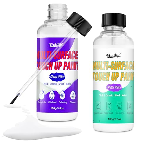 Touch Up Paint Kit 7oz - High Gloss and Matte White Touch Up Paint Pen, Multi-Surface Wall Paint for Scratches, Chips, Cracks on Door, Cabinets, Furniture, Wood, Ceramic, Fast Drying ＆ Water-based
