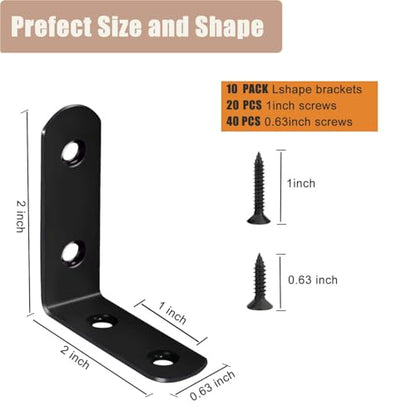 18-Pack Stainless Steel L Brackets, Metal Angle Bracket, Corner Brackets, Corner Braces, Furniture Connector Support Brackets with Screws for Wood Furniture Chairs Desk Garden (L Shape Black 10pcs) - style: 2inch L Shape Black 10pcs
