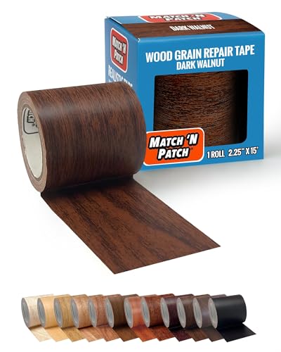 MATCH 'N PATCH Wood Grain Repair Tape - Dark Walnut, 2.25 in x 15 ft (1-Pack) – Wood Grain Colored Duct Tape for Mirror Frame, Trim, Borders, Floor and Other Furniture, Scratch Repair Kit - color: Dark Walnut