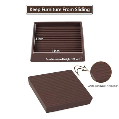 3x3 Square Rubber Furniture Caster Cups, Anti-Sliding Furniture Pads Bed Stopper Floor Protectors with Grip - Protect Any Flooring - size: 8 Pcs Brown