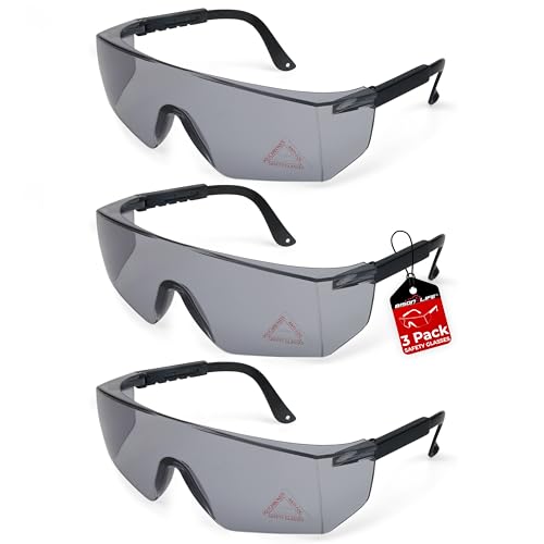 BISON LIFE Anti Fog Safety Glasses with Adjustable Temple & Side Protection, Wraparound Anti-Scratch Lens, Gray Lens & Black Temple, Mowing, Gardening, Outdoor Sports & More (Pack of 3) - color: Gray/Black