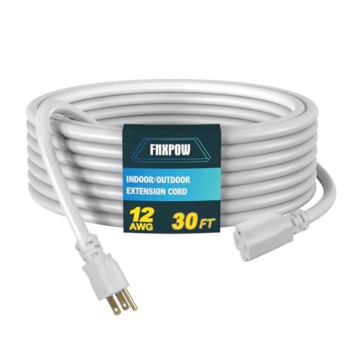Indoor Outdoor Extension Cord, 12 Gauge 3 Prong Weatherproof Heavy Duty White Extension Cords，12/3 SJTW 15A 30 FT Extension Cable for Garage, Garden and Home, UL Listed - color: White, size: 30FT