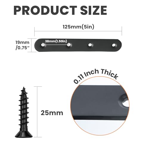 Alise 5-Inch Length Stainless Steel Flat Bars Straight Brace Heavy Duty 3-mm Thick Brackets Mending Plates Repair Fixing Bracket,4 Pcs Matte Black Finish - color: Black, size: 5 Inch