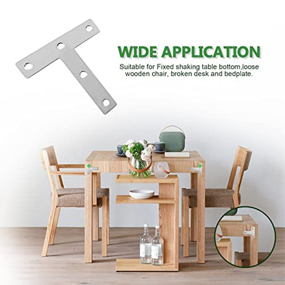 Uenhoy 10 Pcs T Shape Flat Mending Plates 80mm x 80mm (3.15" x 3.15") T Corner Braces T Bracket Connector Fixing Repair Plates for Furniture, Silver - size: 80x80mm/3.15"x3.15", style: T Shape