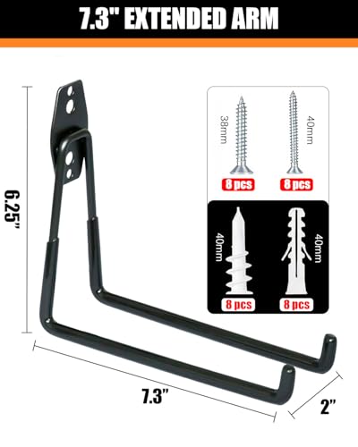 WMK Garage Hooks Heavy Duty 4 Pack, 7.3'' Wall Mount Utility Hooks for Garage Storage, Steel Garage Wall Hooks for Bike, Ladder, Tools, 100 lb Capacity, Anti-Slip PVC Coated (Black) - color: Black-4