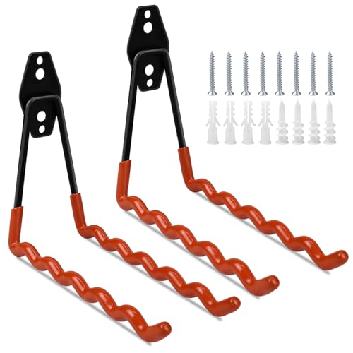 Enenes 2 Pack Steel Wall Mount Hooks, 7.3 Inch Garage Garden Tool Organizer, Large Wave Shape Hooks for Hanging Ladders and Hose, Bulk Items (Orange) - color: Orange, size: Wave Shape,2 Pack