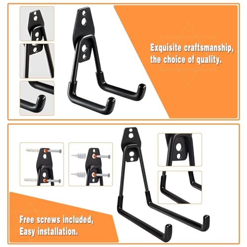 GUDEMAY 32 Pack Steel Garage Hooks Heavy Duty, Utility Wall Mount Hook with Anti-Slip Coating, Hanger & Organizer for Bulk Items, Bikes, Ladders, Power Tools, Ropes, and More Equipment - size: 32pcs - Black