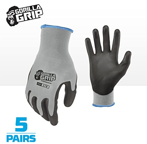 Gorilla Grip Work Gloves, Never Slip Maximum Grip All-Purpose, Gloves for Men, Superior Grip, Polymer Palm - size: Small, style: 5 Pairs