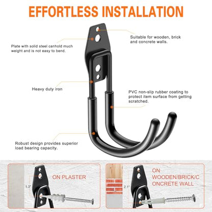 HUPBIPY Heavy Duty Garage Hooks 4 Pack, J Shaped Hanger, Wall Mounted Storage System, Power and Garden Tool Organizer, for Hanging Ladders, Bikes Tires, Hose, Bulk Items - color: Black Large J Hook