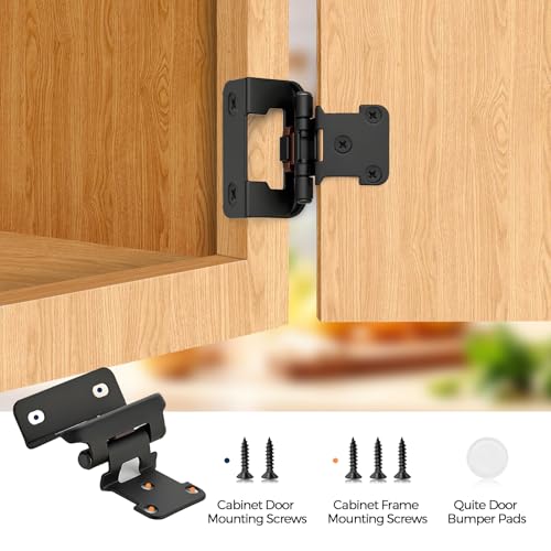 4 Pack (2 Pairs) 1/2" Overlay Cabinet Hinges, Matte Black Self-Closing Semi-Concealed Partial Wrap Face Frame Hinges for Cabinet Doors - color: Matte Black