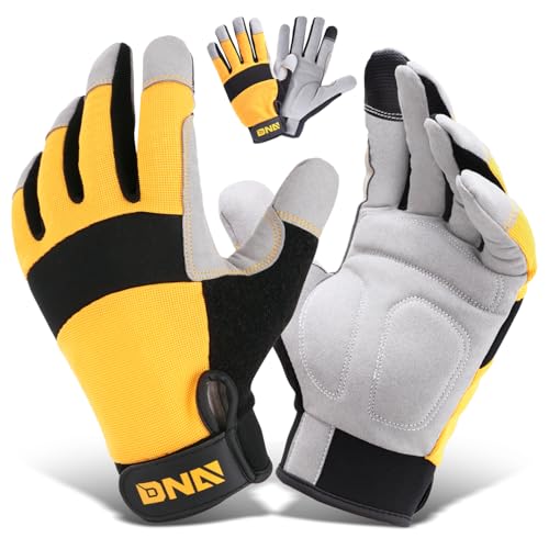 DNA MOTORING 2pair Multi-Purpose Utility Machanic Gloves, Flexible Breathable Touch Screen Performance Padded Knuckles Palm Work Gloves, Yellow/Gray, TOOLS-00583 - color: Yellow-2pair