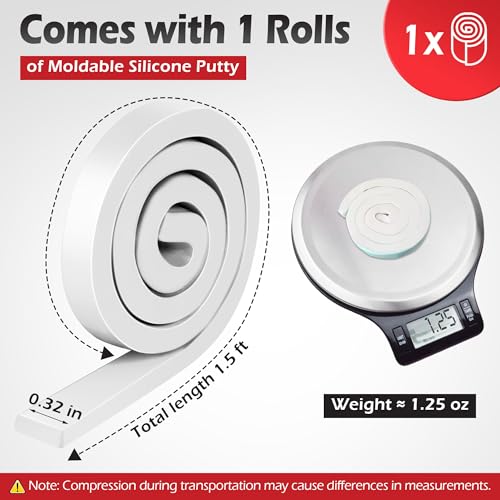 Moldable Silicone Putty, Non Hardening Multi Purpose Duct Seal Compound for Metal, Glass, Wood, Ceramic, Crafts, Heat Resistant and Waterproof, 1.5 ft x 0.32 in(White,1 Pack) - color: White