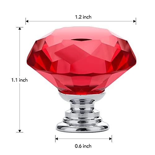 Ravinte 5 Pack Red Crystal Knobs for Dresser Drawers Glass Cabinet Knobs Diamond Shaped Drawer Knobs - 30 mm Knobs with Silver Base - color: Red