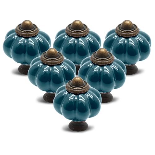 12pcs Teal Vintage Ceramic Cabinet Knobs and Drawer Pulls with Mounting Screws - color: Teal, size: 12 Pieces