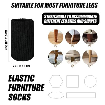 16 PCS Black Furniture Leg Socks - Large Knitted Chair Leg Floor Protectors for Hardwood Floors - Fits Round and Square Legs - High Elastic Bar Stool Chair Leg Covers Furniture Caps Set for All Shapes - size: 16 Pcs Black Large