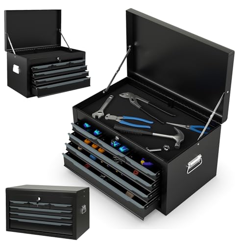 ERGOMASTER Steel Tool Box, 24'' Metal Tool Box with 6 Drawers, Lockable Heavy Duty Tool Chest Cabinet Storage Toolbox for Garage, Workshop, Repair Shop (Black-6 Drawers) - color: Black-6 Drawers