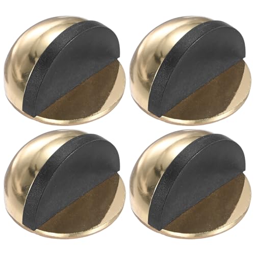 M METERXITY 4-Pack Floor Mounted Door Stops, Stainless Steel Half Dome Floor Gate Stopper with Plastic Rubber Bumper for Living Room/Bedroom/Bathroom, No Drilling Doorstop [Gold Tone] - color: Gold Tone