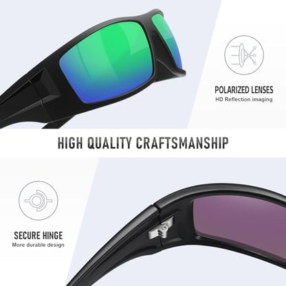Polarized Sports Sunglasses for Men Women Unbreakable Frame Cycling Fishing Wrap Around Sunglasses UV400 Protection - color: 1-black Frame/Green Mirror Lens