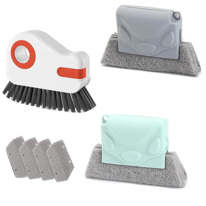 2 in 1 Window Track Cleaning Brush Tools, Hard Bristle Crevice Cleaning Brush, Multifunctional Gap Scrub Brush with Hidden Scraper, Groove Cleaning Brush for Sliding Door Track, Window Sill (Mix#2) - color: Mix#2