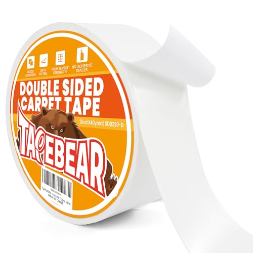 TAPEBEAR Heavy-Duty Double Side Carpet Tape 2inch X 40yard, Carpet Tape for Rug, Wood, Floor, Residue-Free Rug Tape, Multipurpose Gripper Non Slip Tape, White - color: White, size: 2inch x 40yard
