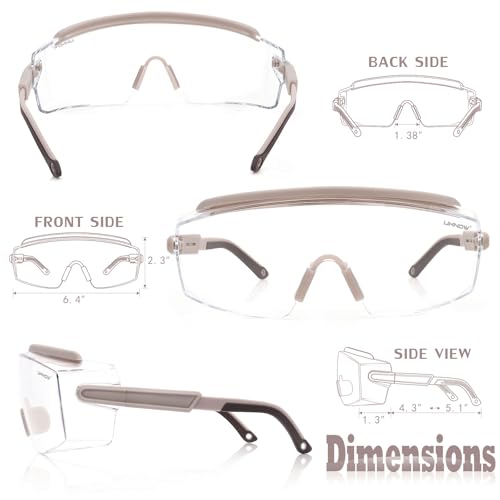 UKNOW Safety Goggles Over Glasses, Safety Glasses Anti Fog Wraparound Eye Protection, Protective Eyewear ANSI Z87.1 - color: Tiramisu