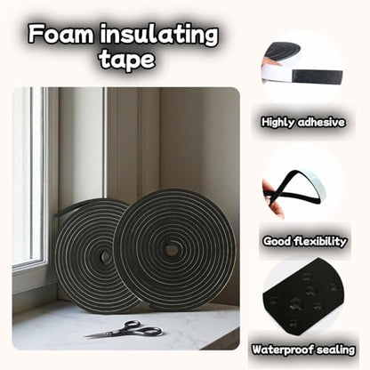 Ultra Strong Self-Adhesive Foam Tape, 1/2" x 1/4" x 33 FT Weather Stripping Seal for Doors Windows, Soundproofing, Noise Reduction, Insulation, AC Seal - Easy Cut, Heat Cold Resistant, No Residue
