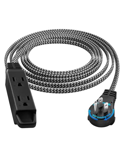 SURAIELEC 10FT 360° Rotating Flat Plug Extension Cord Flat Wall Plug with 3 Outlets, Braided Flat Black Extension Cord for Indoor Use, Small Space, 16/3C SPT, ETL Listed - color: Black, size: 10FT