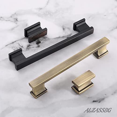 Alzassbg 10 Pack Brushed Antique Brass Cabinet Pulls, 5 Inch(128mm) Hole Centers Kitchen Cabinet Handles for Cabinets and Drawers AL3061AB - color: Brushed Antique Brass, size: 5" Hole Center