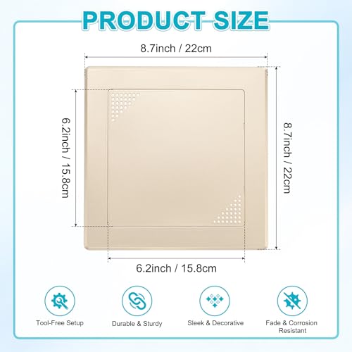 M METERXITY 1-Pack Access Panel for Drywall, 6x6 Inch Plastic Self Adhesive Wall Hole Cover Access Doors for Wiring Cable/Ceiling, Removable Plumbing Wall Panel [Gold Tone, Vented Square] - color: Gold Tone