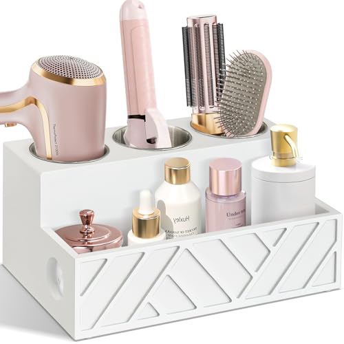 Hair Tool Organizer, Hair Dryer Holder Wall Mounted, Bathroom Countertop Organizer for Bathroom Accessories, Blow Dryer Organizer for Curling Iron, Hair Styling Tools, Vanity Organizer for Makeup - color: Carving-white