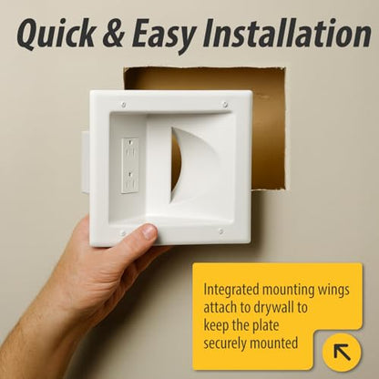 DATA COMM Electronic 45-0031-WH Recessed Low Voltage Media Wall Plate w/ Built-In Duplex Receptacle Outlet, Cable Management - Elevate Your Home Entertainment w/ Stylish White Panel - style: with Duplex Receptacle