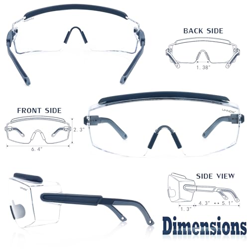 UKNOW Safety Goggles Over Glasses, Safety Glasses Anti Fog Wraparound Eye Protection, Protective Eyewear ANSI Z87.1 - color: Slate