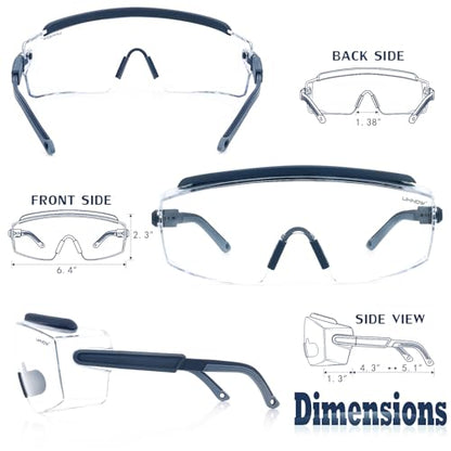 UKNOW Safety Goggles Over Glasses, Safety Glasses Anti Fog Wraparound Eye Protection, Protective Eyewear ANSI Z87.1 - color: Slate