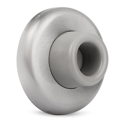Concave Wall Door Bumper Stop Brushed Satin Nickel – 2-1/2” Outside Diameter Stainless Steel Cover with 1-1/8” Gray Rubber Bumper – Easy to Install with Screw - color: Concave-Satin Nickel, size: 1 Pack