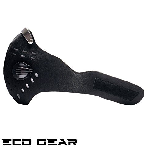 ECO-GEAR Anti Pollution Face Mask with Military Grade Protection | Anti Smoke, Exhaust Gas, Dust & Pollen - color: Black-large