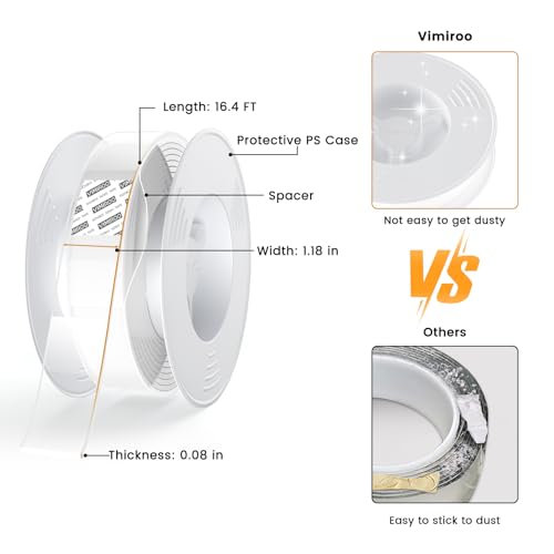 vimiroo Double Sided Tape Heavy Duty, 16.4FT Nano Tape Extra Large Clear Mounting Tape, Removable Traceless Two Sided Adhesive Tape, Strong Grip Picture Hanging Strips Adhesive Poster Carpet Tape