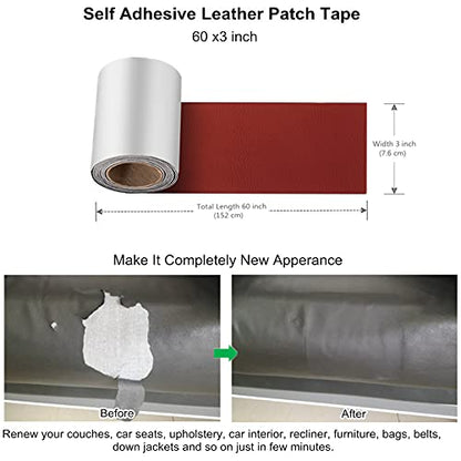 ILOFRI Leather Repair Patch Tape 3x60 inch, Strong Adhesion Backing Self Adhesive Vinyl and Leather Repair Kit for Couch, Car Seats, Boat Seats, Sofa, Upholstery. Bonded Leather Repair Roll - Red - color: Dark Red, size: 3x60 inch
